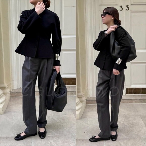 EMI MESS Avit Wool Satin High Waist Pants in Gris Gray - Picture 3 of 10